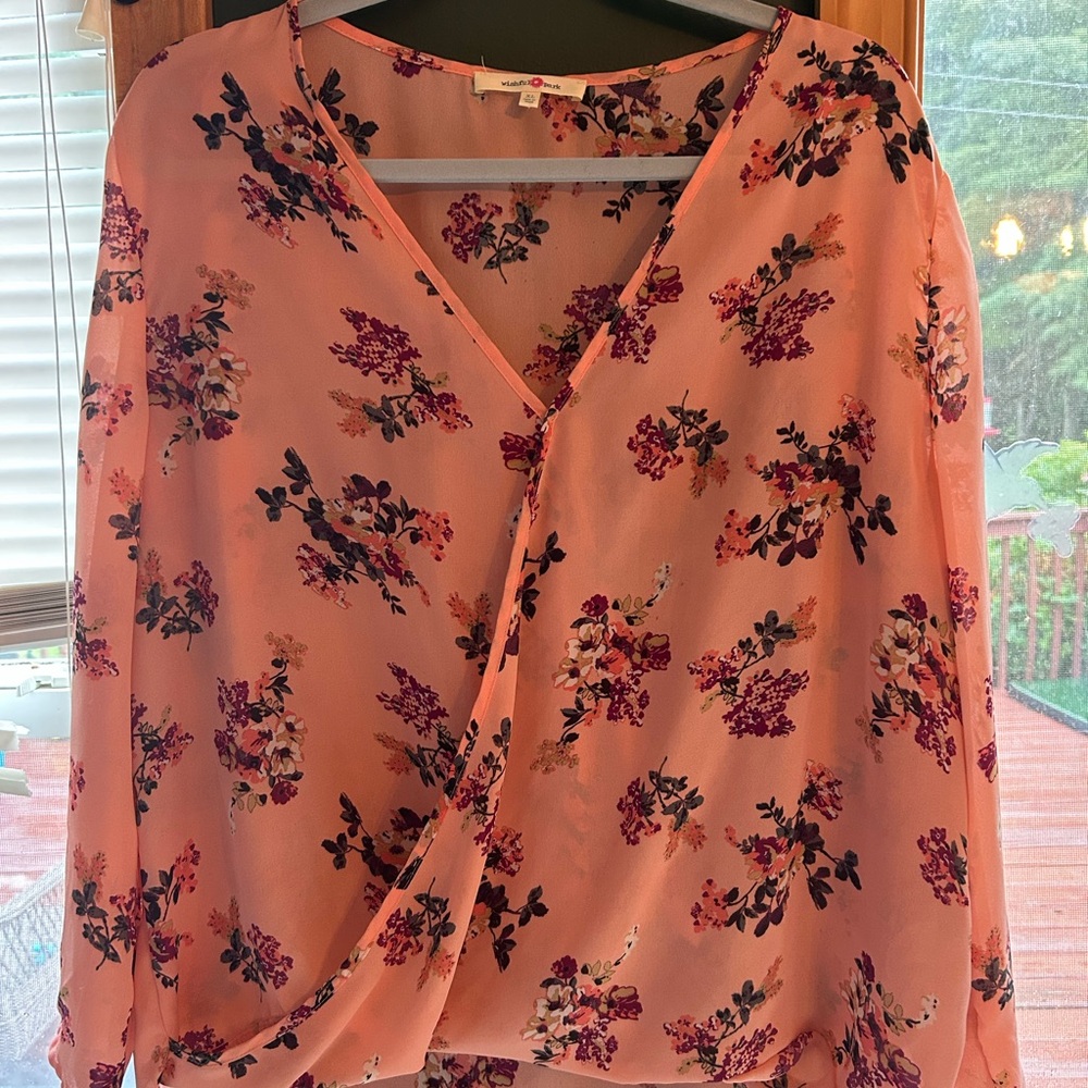 Wishful Park Pink Floral Wrap Blouse